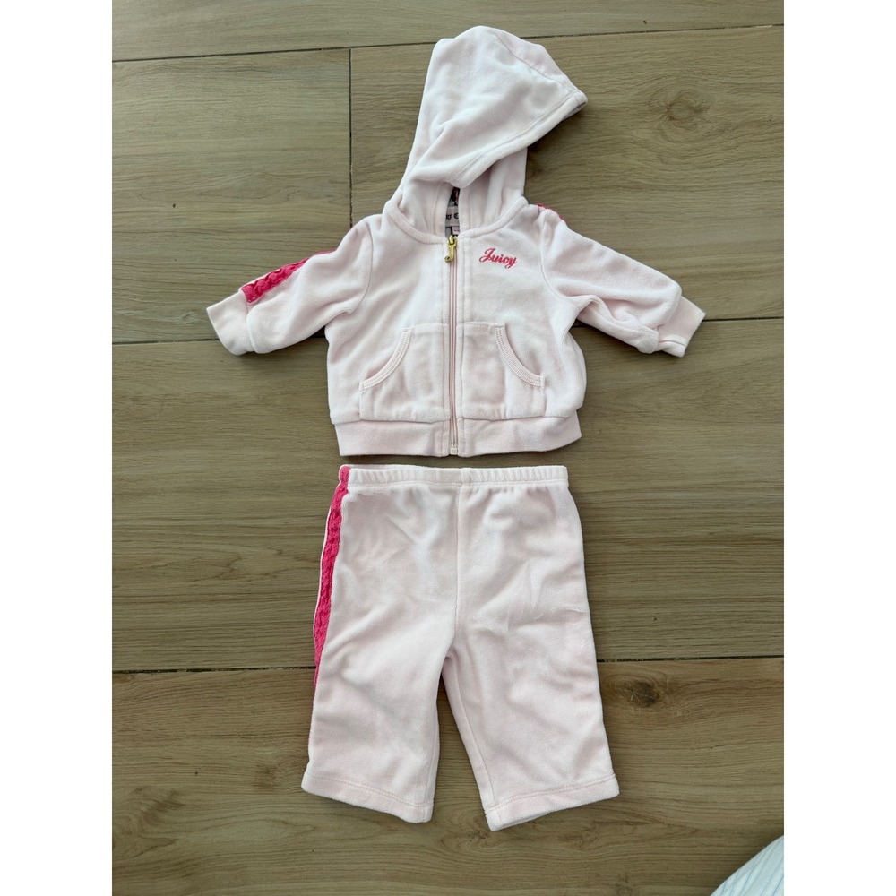 Juicy Couture Baby Girls Velour Tracksuit Set Pink Hoodie Pants 0-3 Months